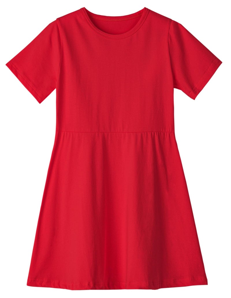 Niyage Toddler Girls Cotton Short Sleeve Dress Loose Casual A-Line Skater Dresses Red 110 - Image 1